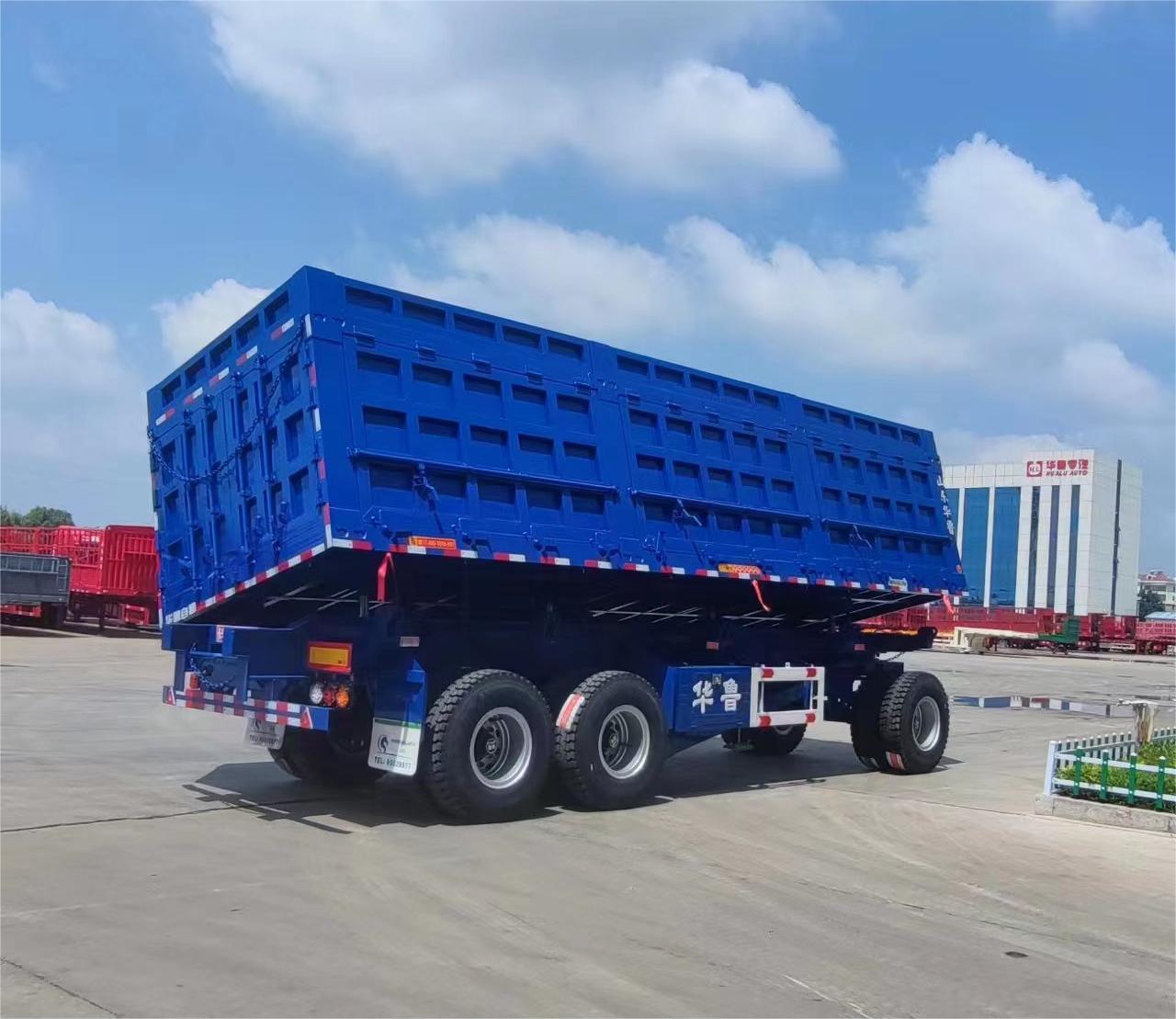 Hualu 3-Axle Blue Side Tipper Full Trailer Product Introduction