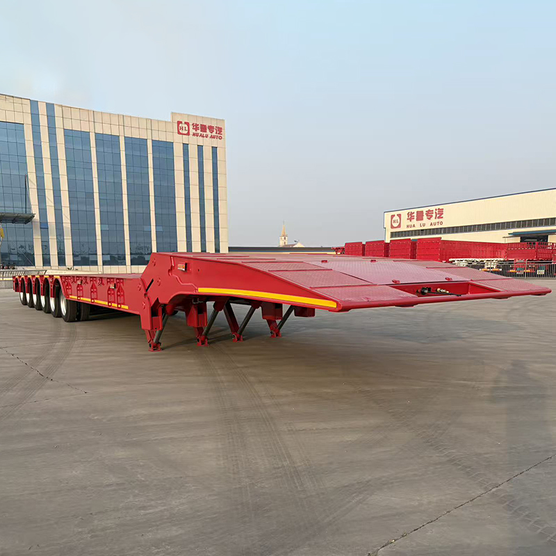 Excavator Loader Low boy Semi-trailer, Foldable Gooseneck 6-axle Ramp Low Boy  Trailer